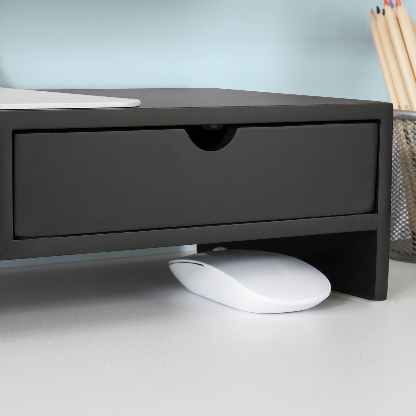 SoBuy Monitor Stand, Monitor Riser, Desk Organiser with Drawers Black