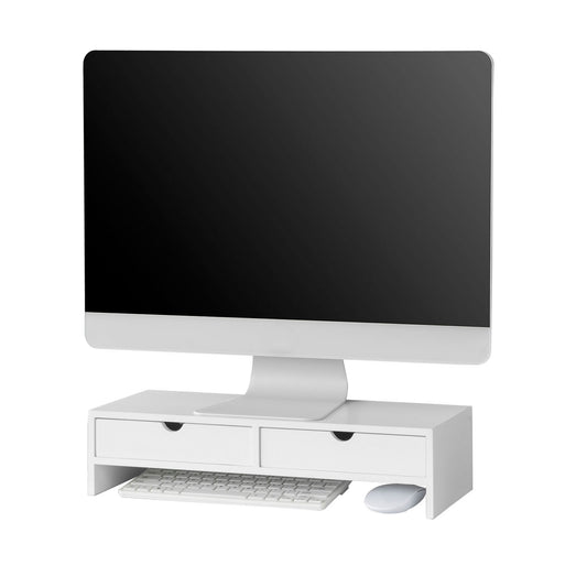 SoBuy Monitor Stand, Monitor Riser, Desk Organiser with Drawers White