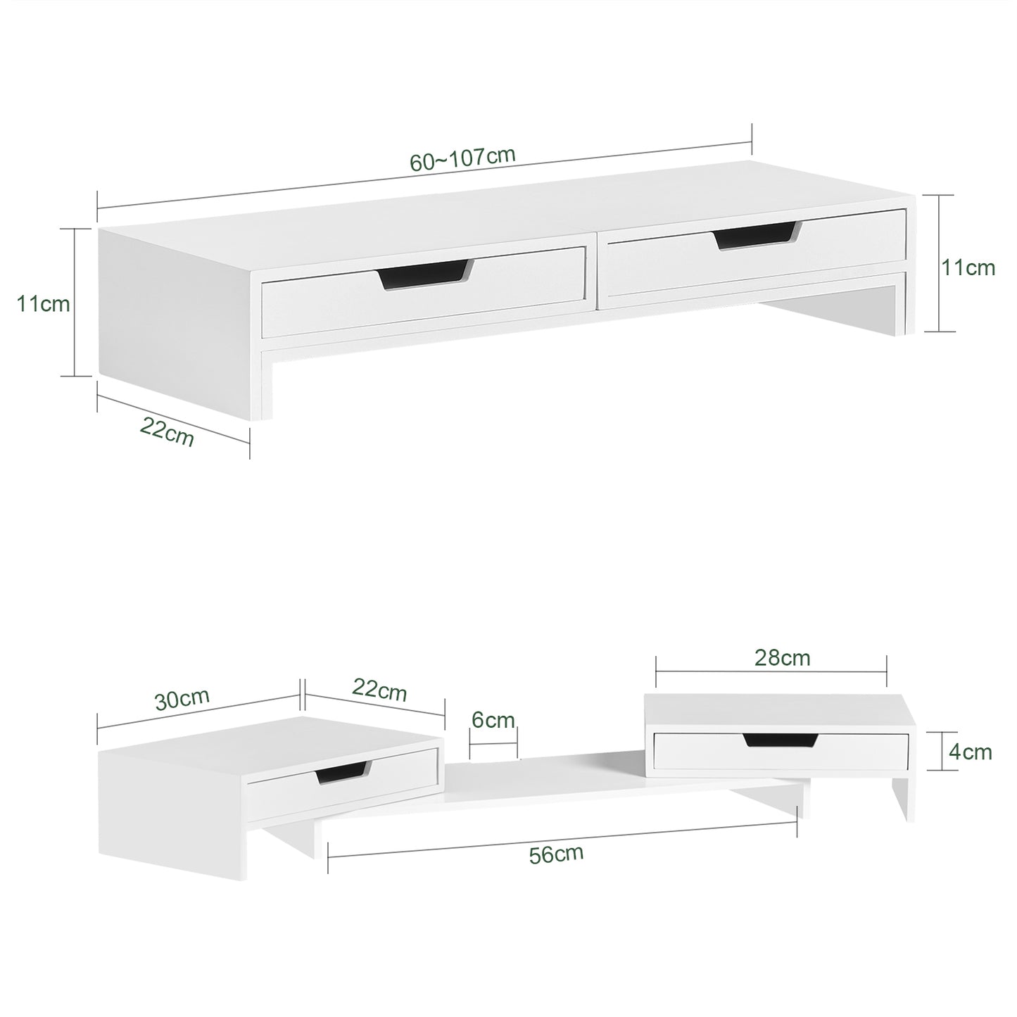 SoBuy White Separatable Computer Screen Monitor Stand with 2 Drawers