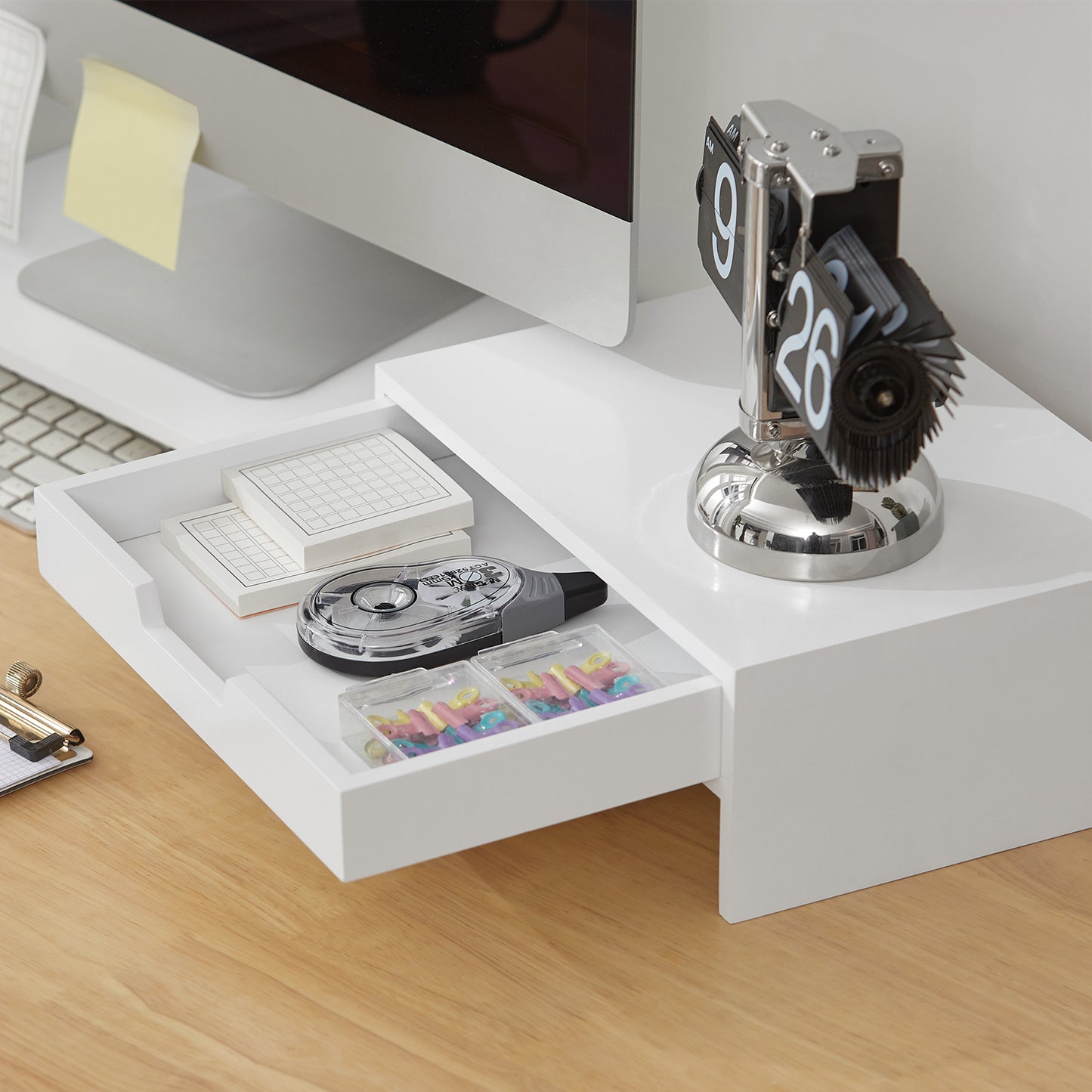 SoBuy White Separatable Computer Screen Monitor Stand with 2 Drawers