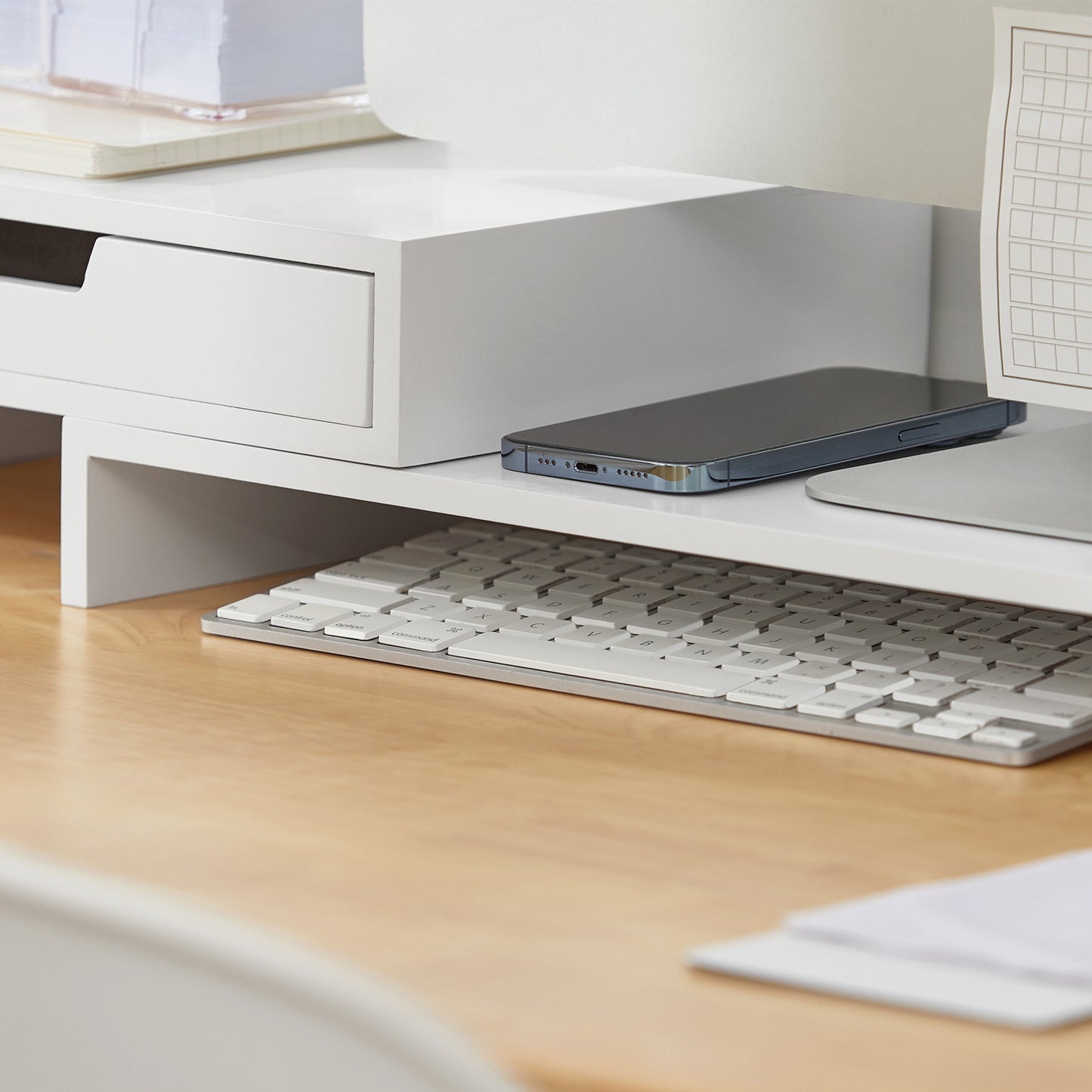 SoBuy White Separatable Computer Screen Monitor Stand with 2 Drawers