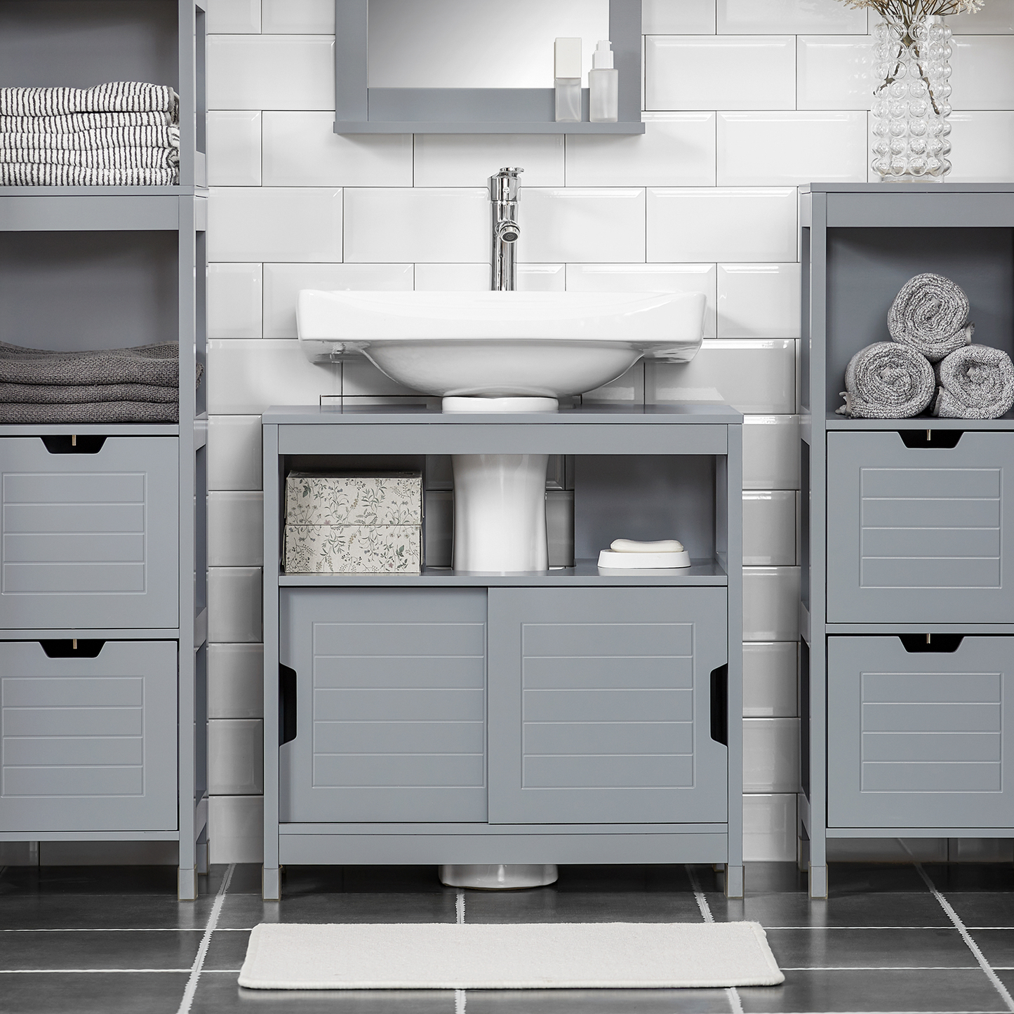 SoBuy Vanity Unit Bathroom Furniture, Suitable for Pedestal Sinks,Grey