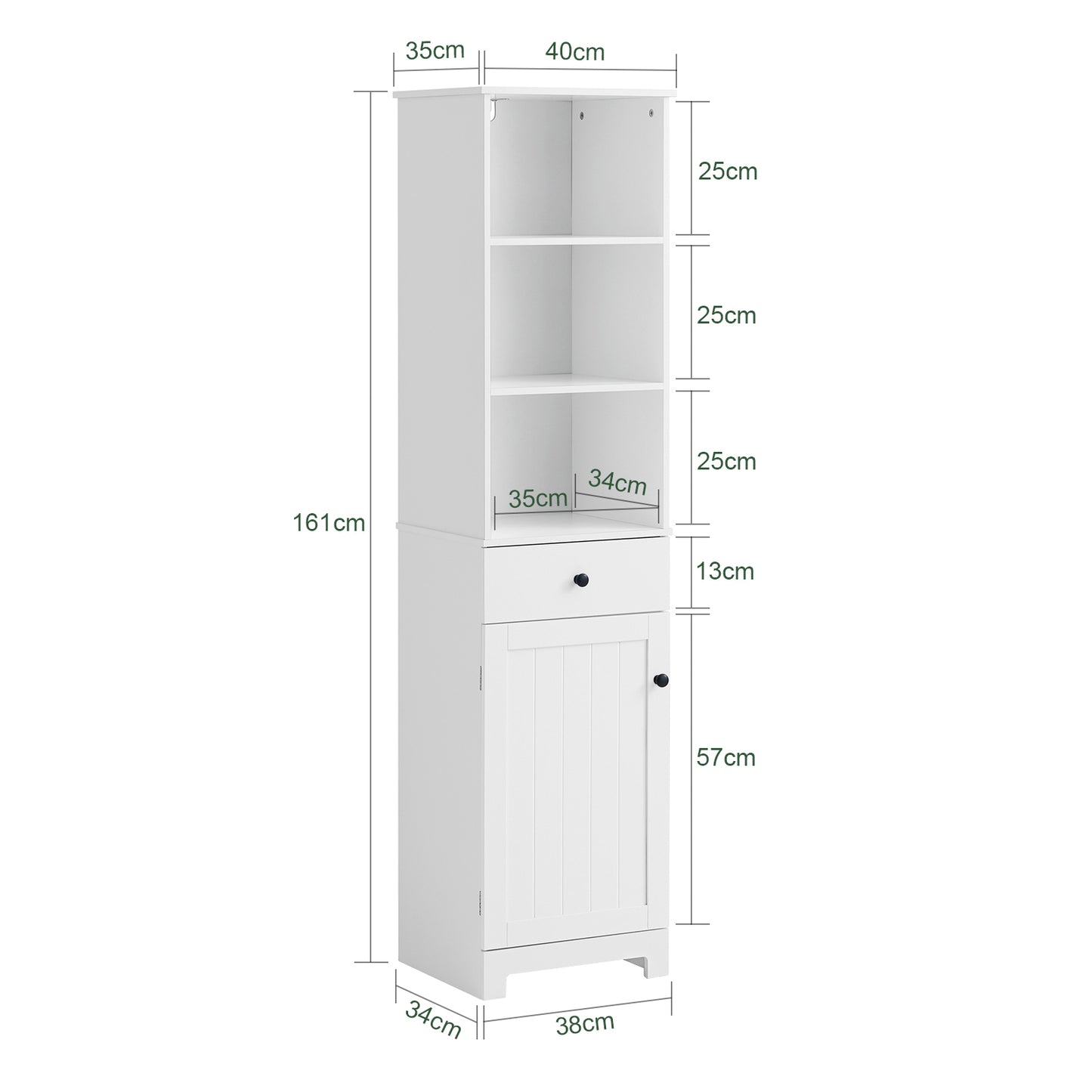 SoBuy White Tall Bathroom Storage Cabinet Unit with 3 Shelves 1 Drawer 1 Cabinet