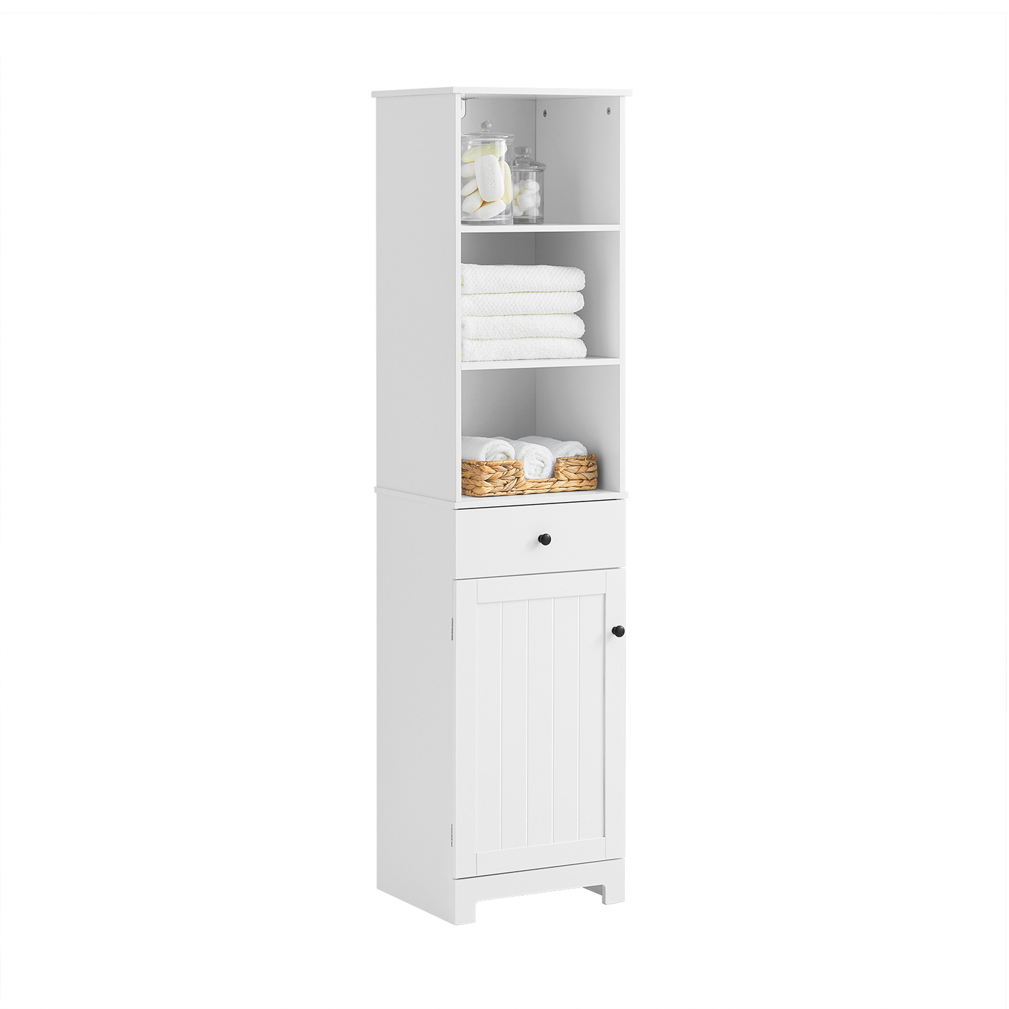 SoBuy White Tall Bathroom Storage Cabinet Unit with 3 Shelves 1 Drawer 1 Cabinet