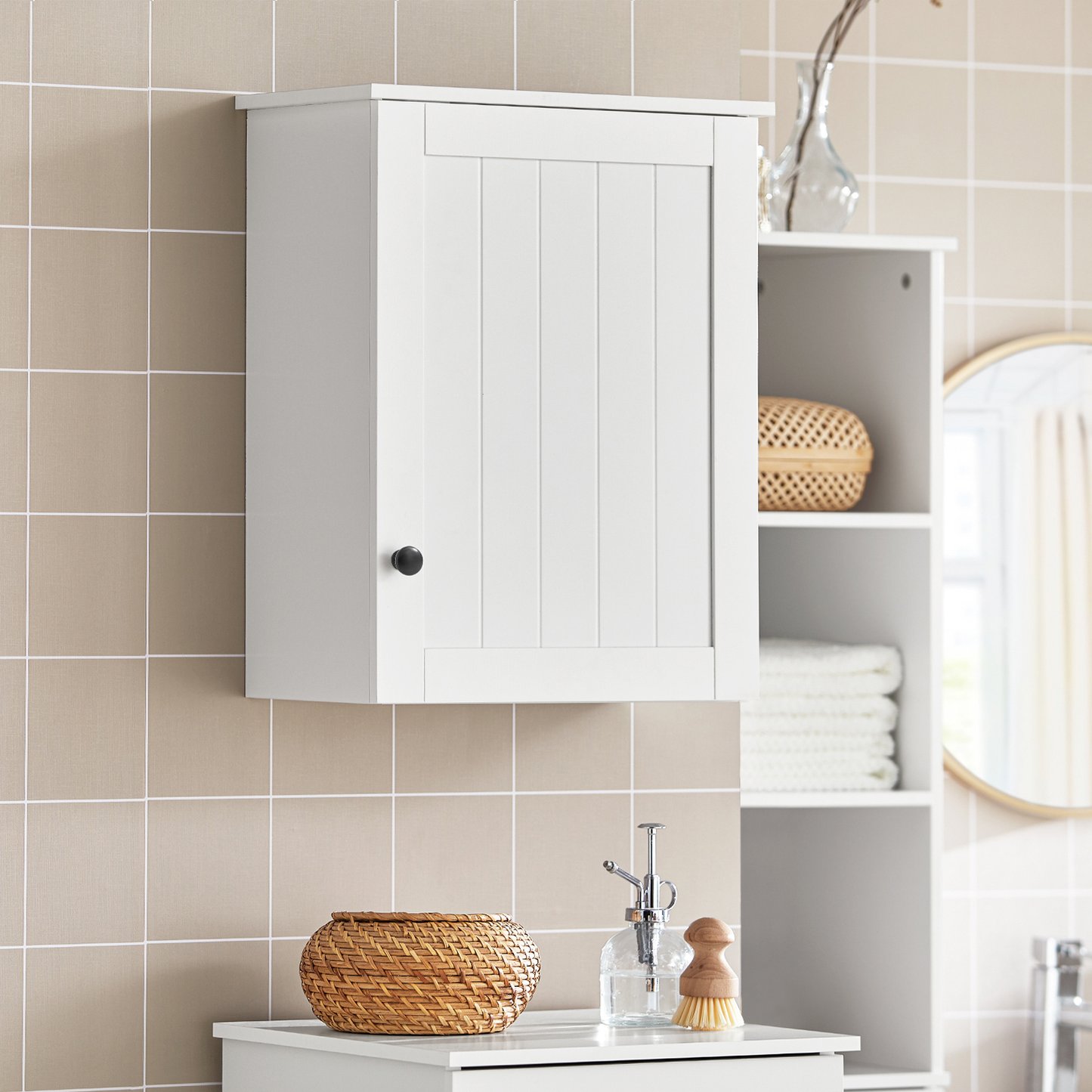 SoBuy White Wall Cabinet with Door, 40x52cm