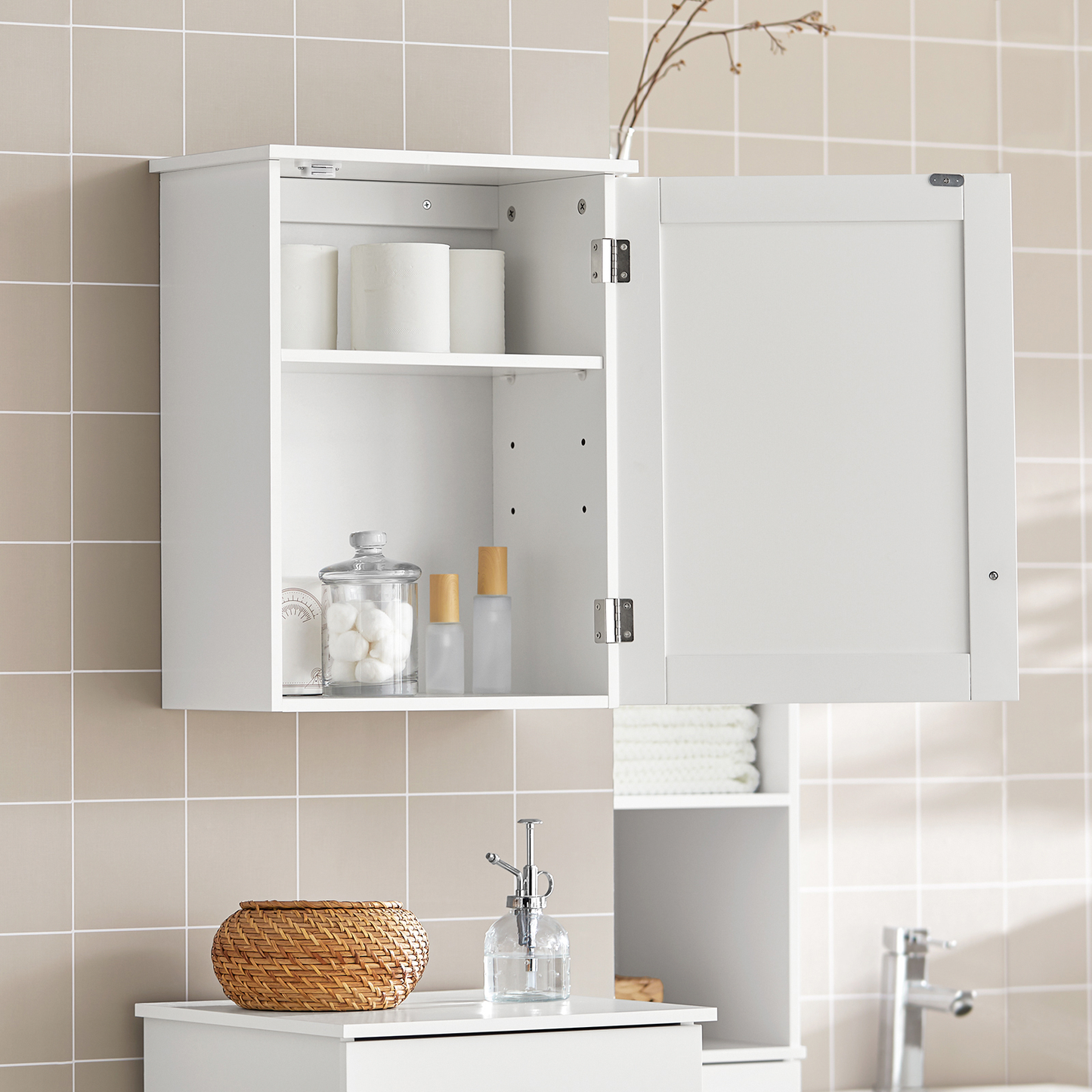 SoBuy White Wall Cabinet with Door, 40x52cm