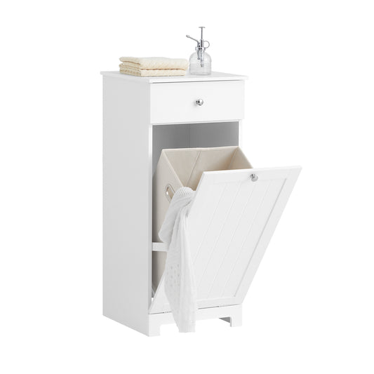 SoBuy White Laundry Cabinet with Basket and Drawer, Tilt-Out Laundry Hamper, Storage Cabinet