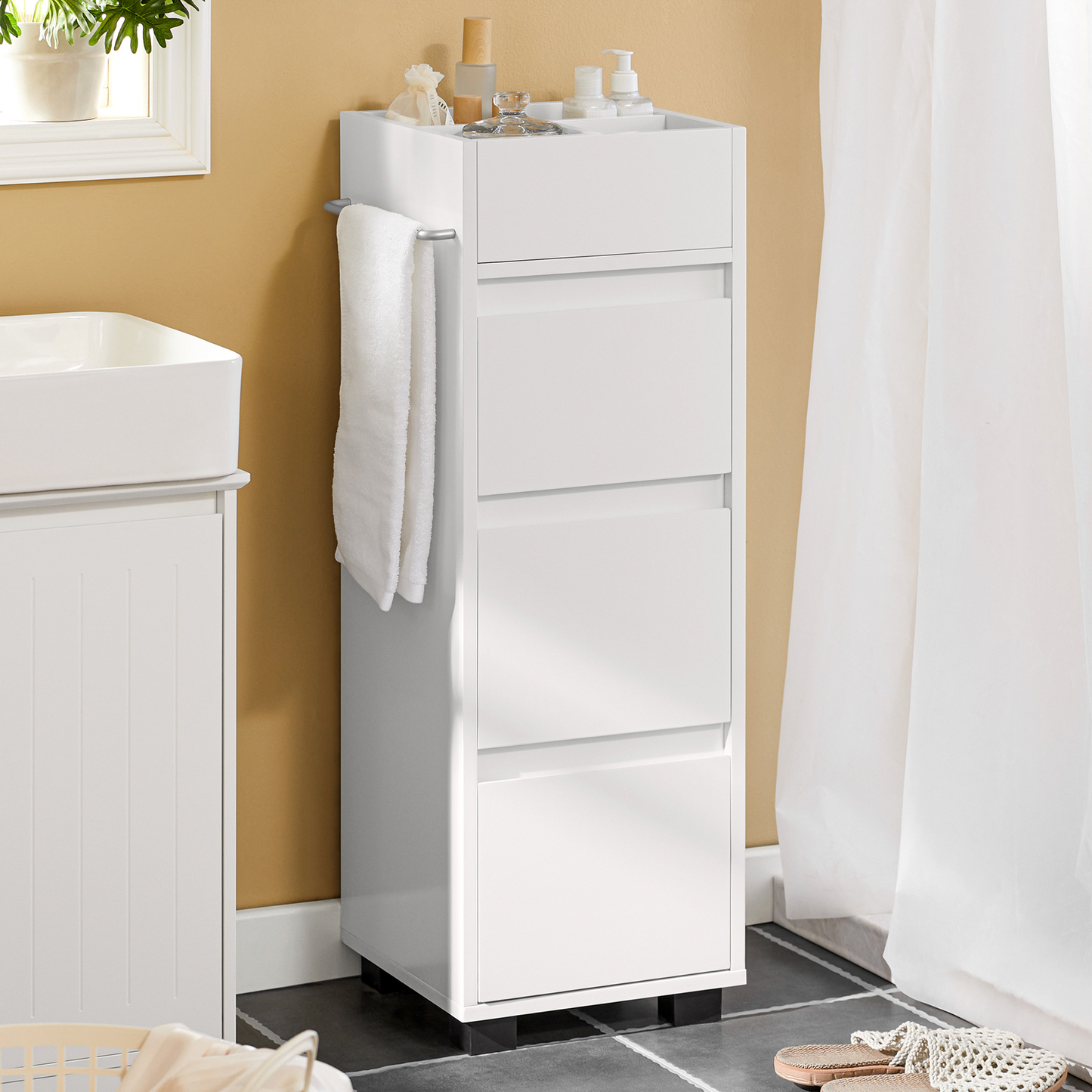 SoBuy White Bathroom Cabinet Bathroom Storage Cabinet Unit With 3 Drawers
