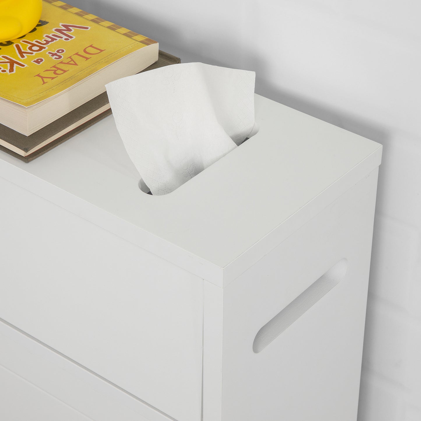 SoBuy White Toilet Paper Roll Holder, Bathroom Cabinet Storage Shelf on Wheels