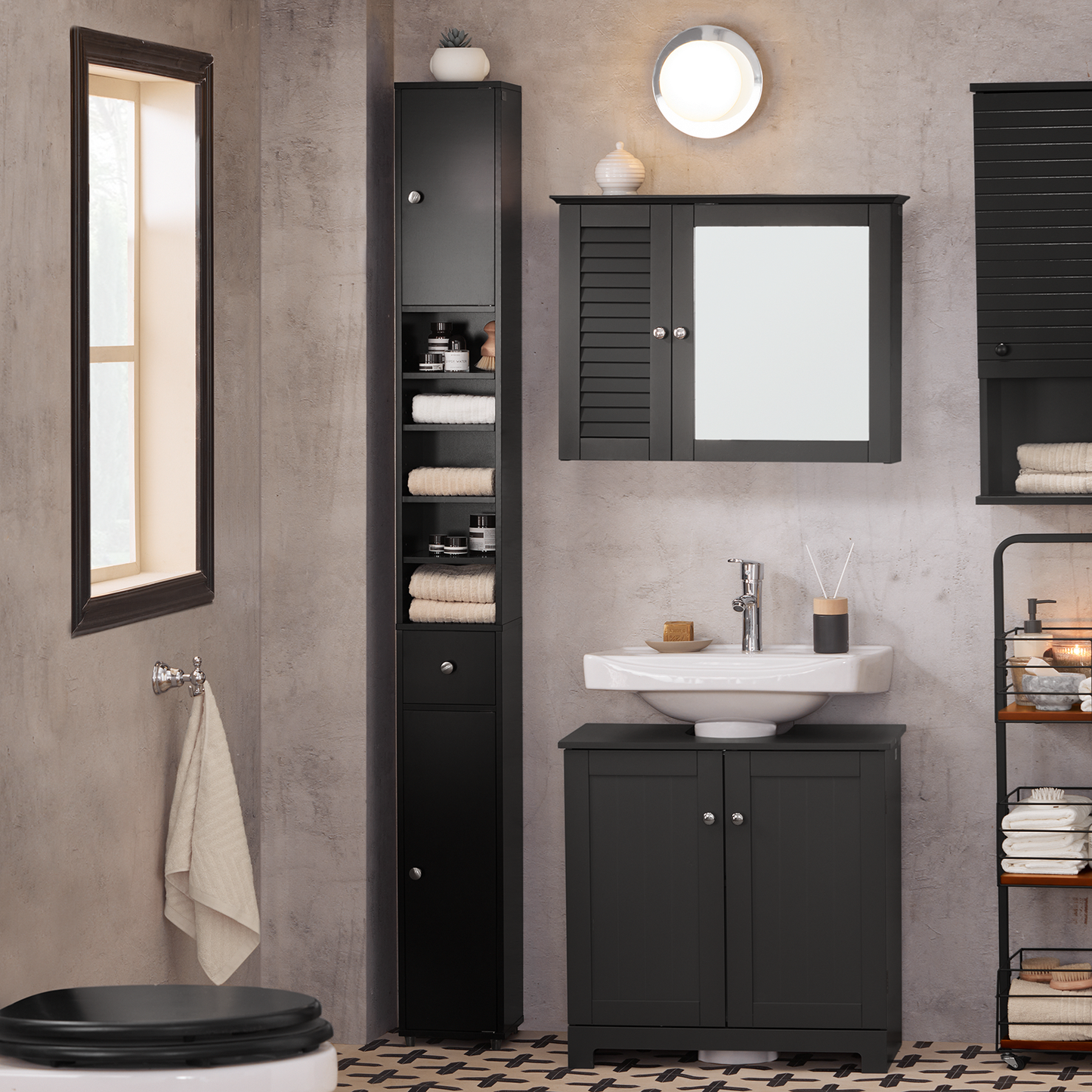 SoBuy Black Bathroom Cabinet Bathroom Shelf Bathroom Tall Cabinet Cupboard