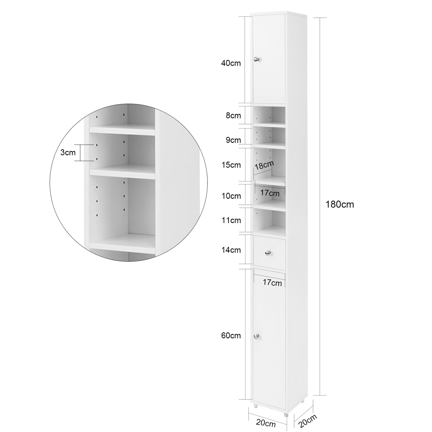 SoBuy White Tall Bathroom Cabinet High Storage Cupboard with Shelves