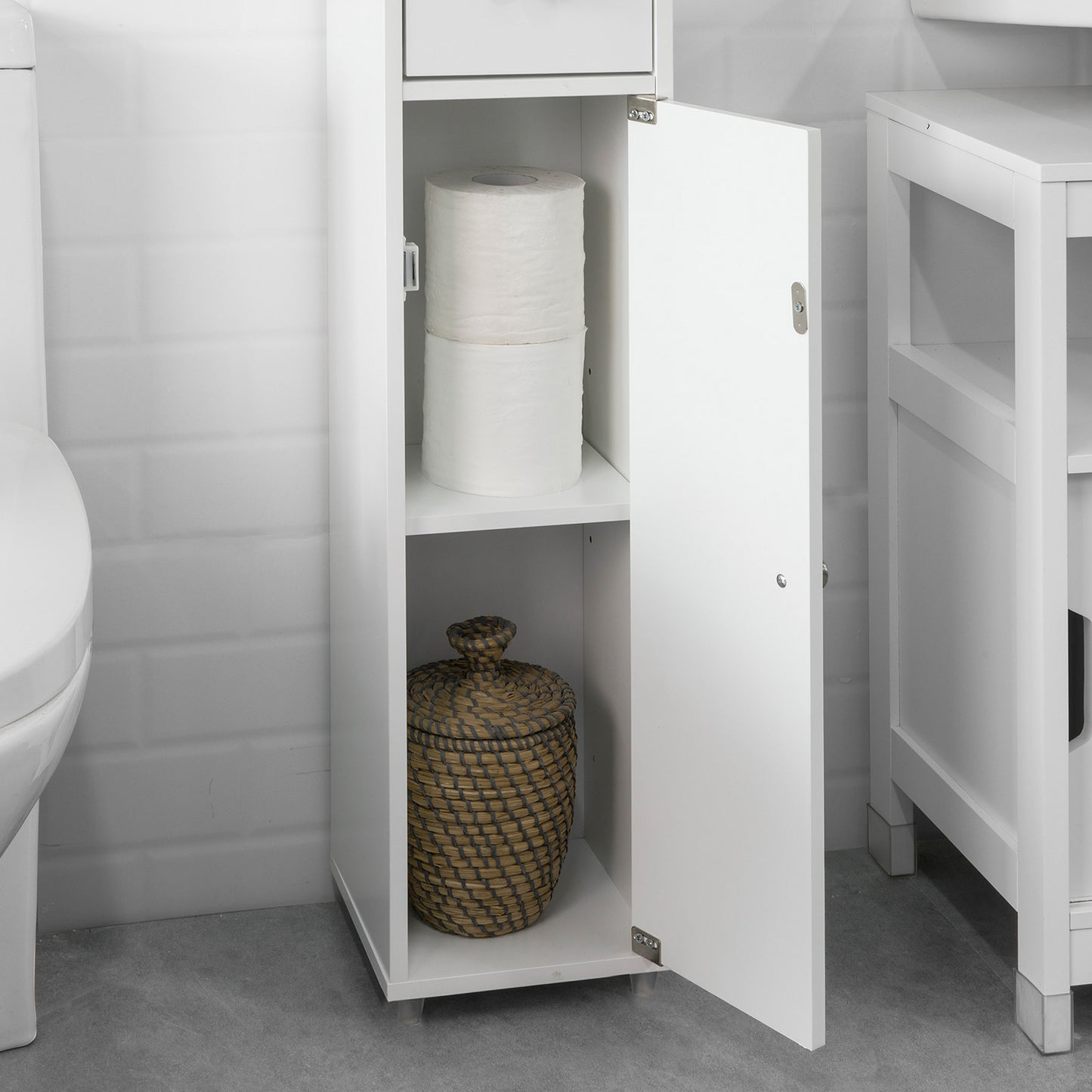 SoBuy White Tall Bathroom Cabinet High Storage Cupboard with Shelves