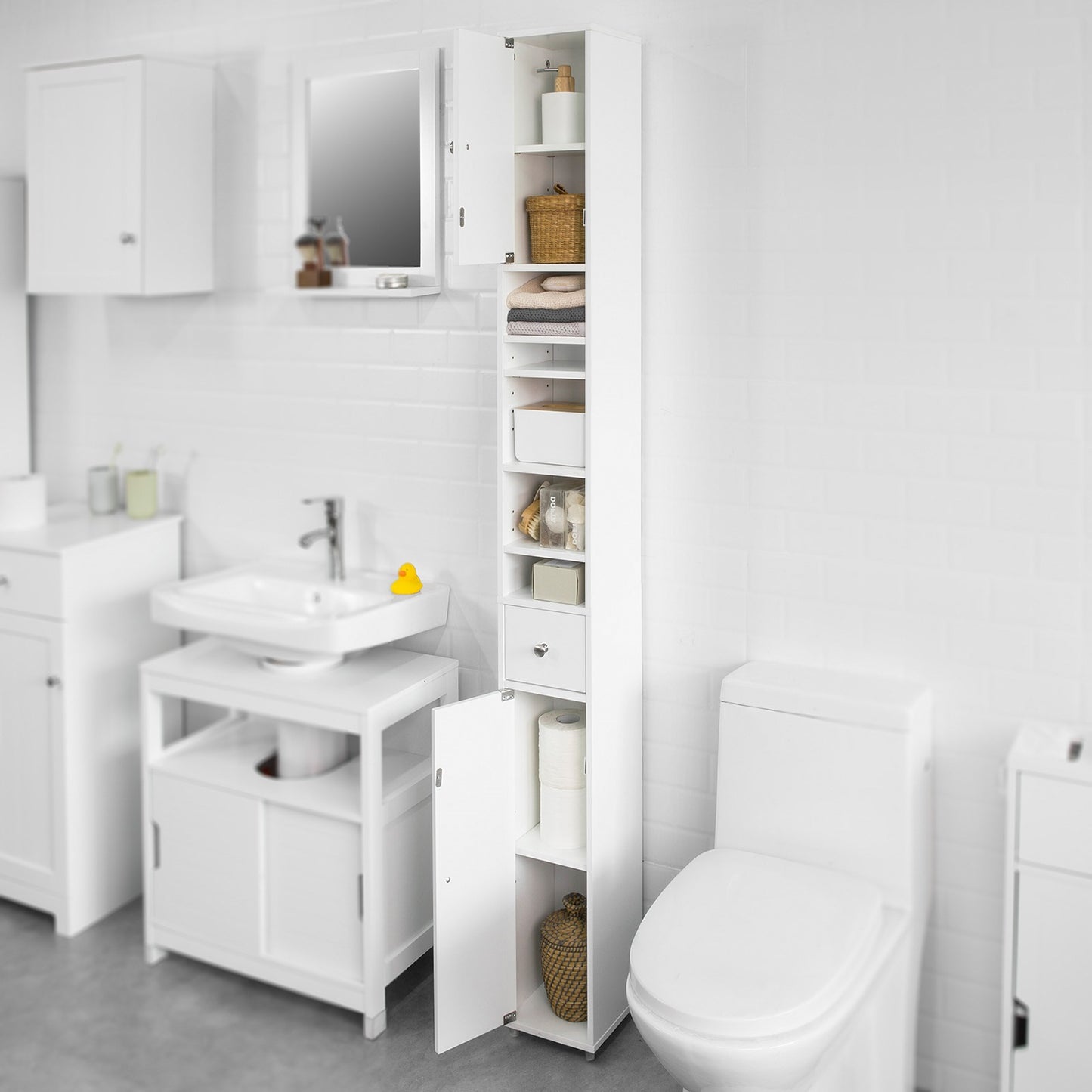 SoBuy White Tall Bathroom Cabinet High Storage Cupboard with Shelves