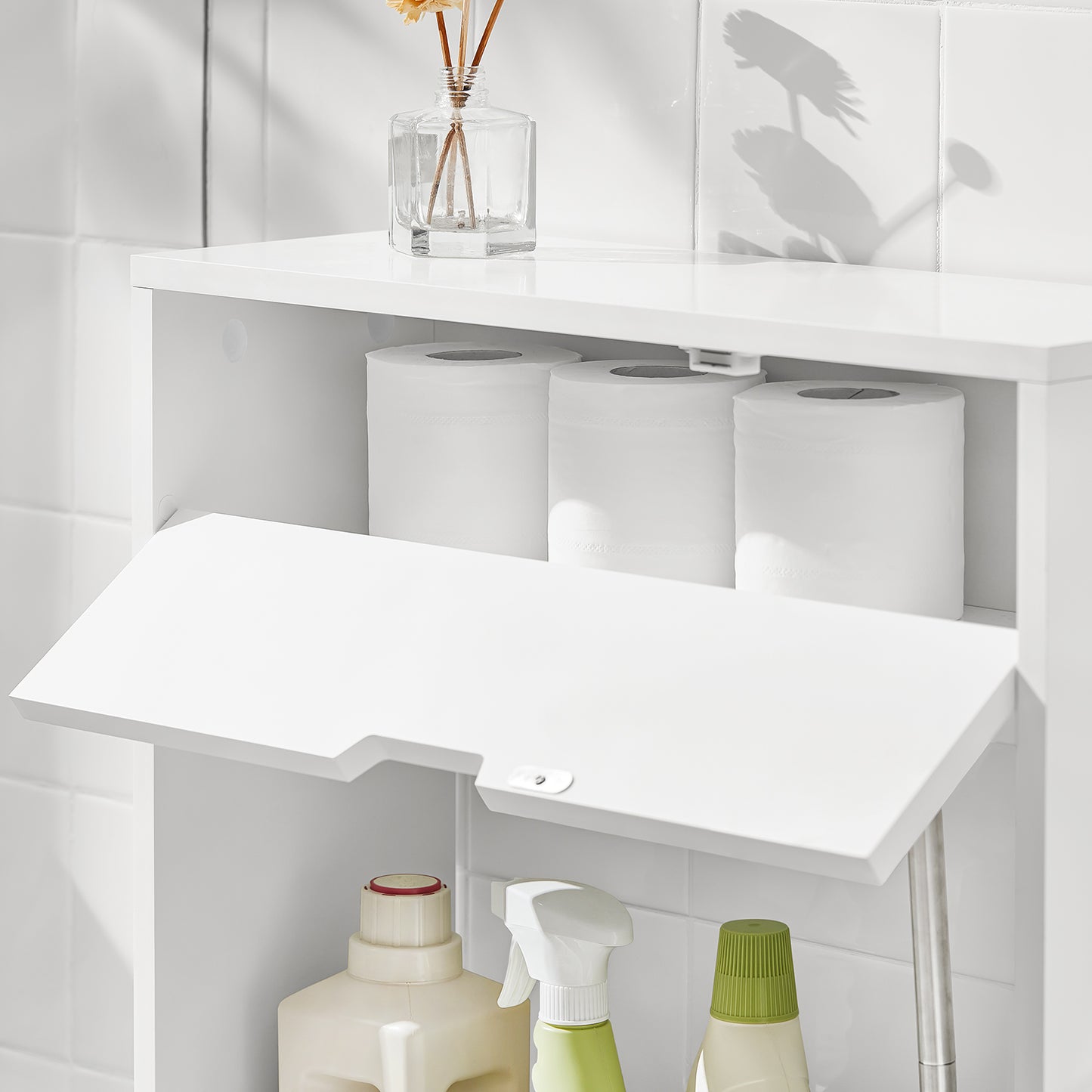 SoBuy Bathroom Toilet Paper Roll Holder, Bathroom Shelf Narrow Shelf Storage Cabinet