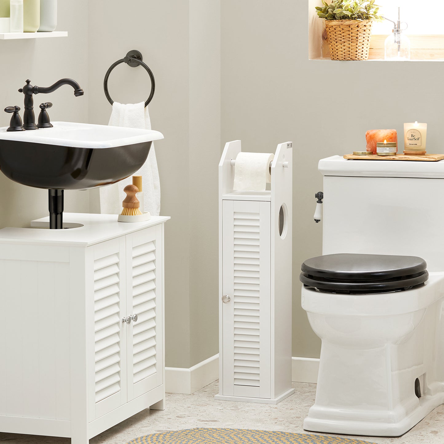 SoBuy White Free Standing Wooden Bathroom Storage Cabinet,Toilet Brush Holder