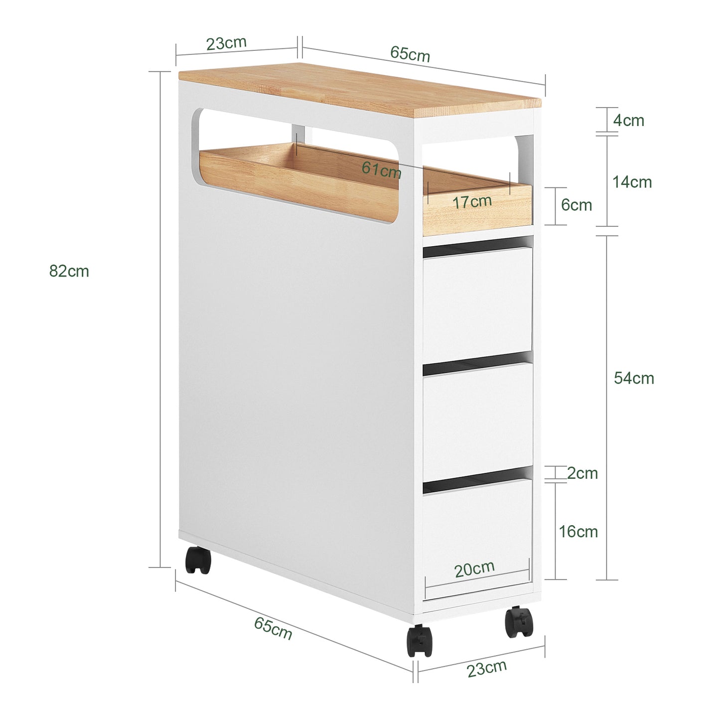 SoBuy Storage Cart Narrow Cabinet on Wheels Storage Cabinet with 1 Removable Tray and 3 Drawers