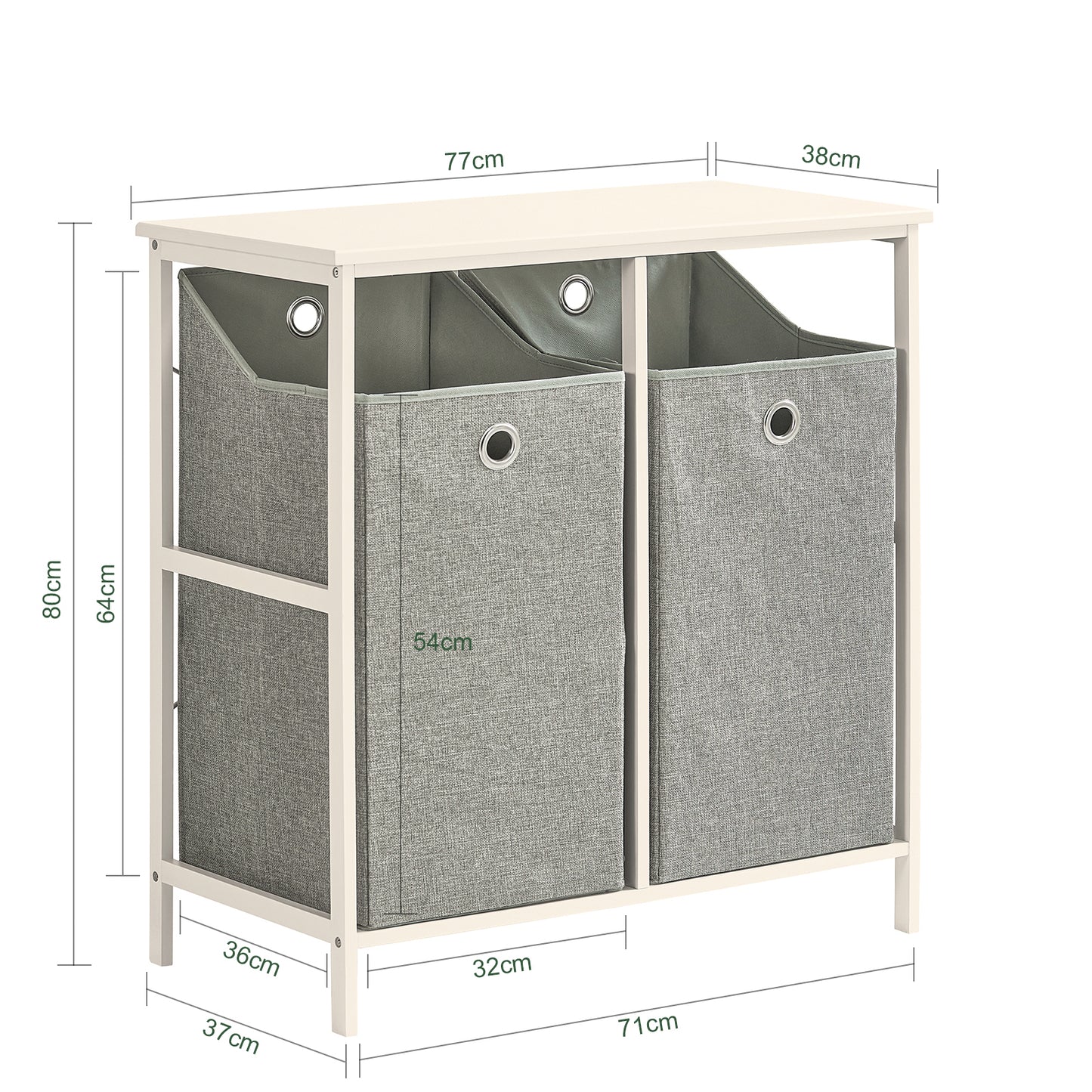 SoBuy Laundry Cabinet Laundry Chest with 2 Removable Laundry Baskets, Bathroom Storage Shelf Rack