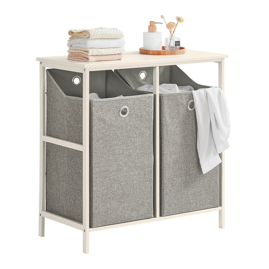SoBuy Laundry Cabinet Laundry Chest with 2 Removable Laundry Baskets, Bathroom Storage Shelf Rack