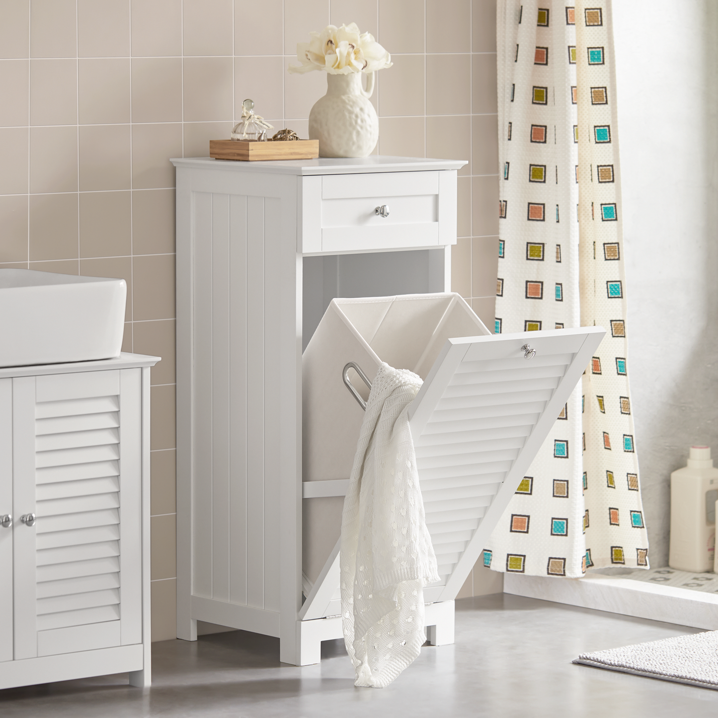 SoBuy Bathroom Laundry Basket Laundry Cabinet Bathroom Storage Cabinet