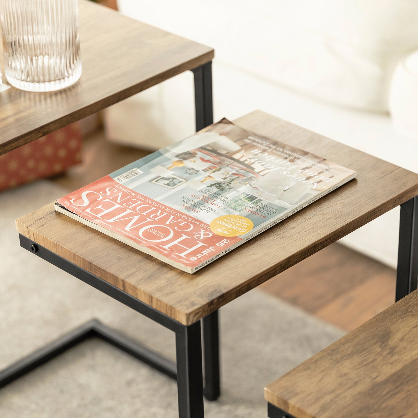 SoBuy Set of 3 Side Tables Industrial Style End Tables Stackable Tables Nesting Tables