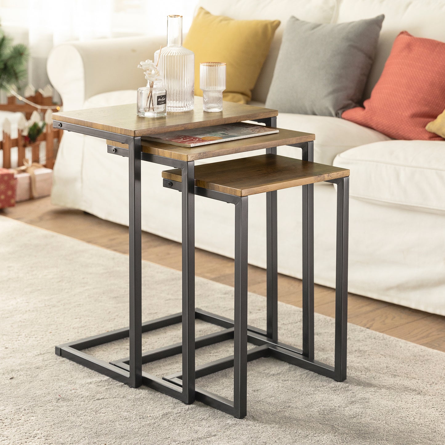 SoBuy Set of 3 Side Tables Industrial Style End Tables Stackable Tables Nesting Tables