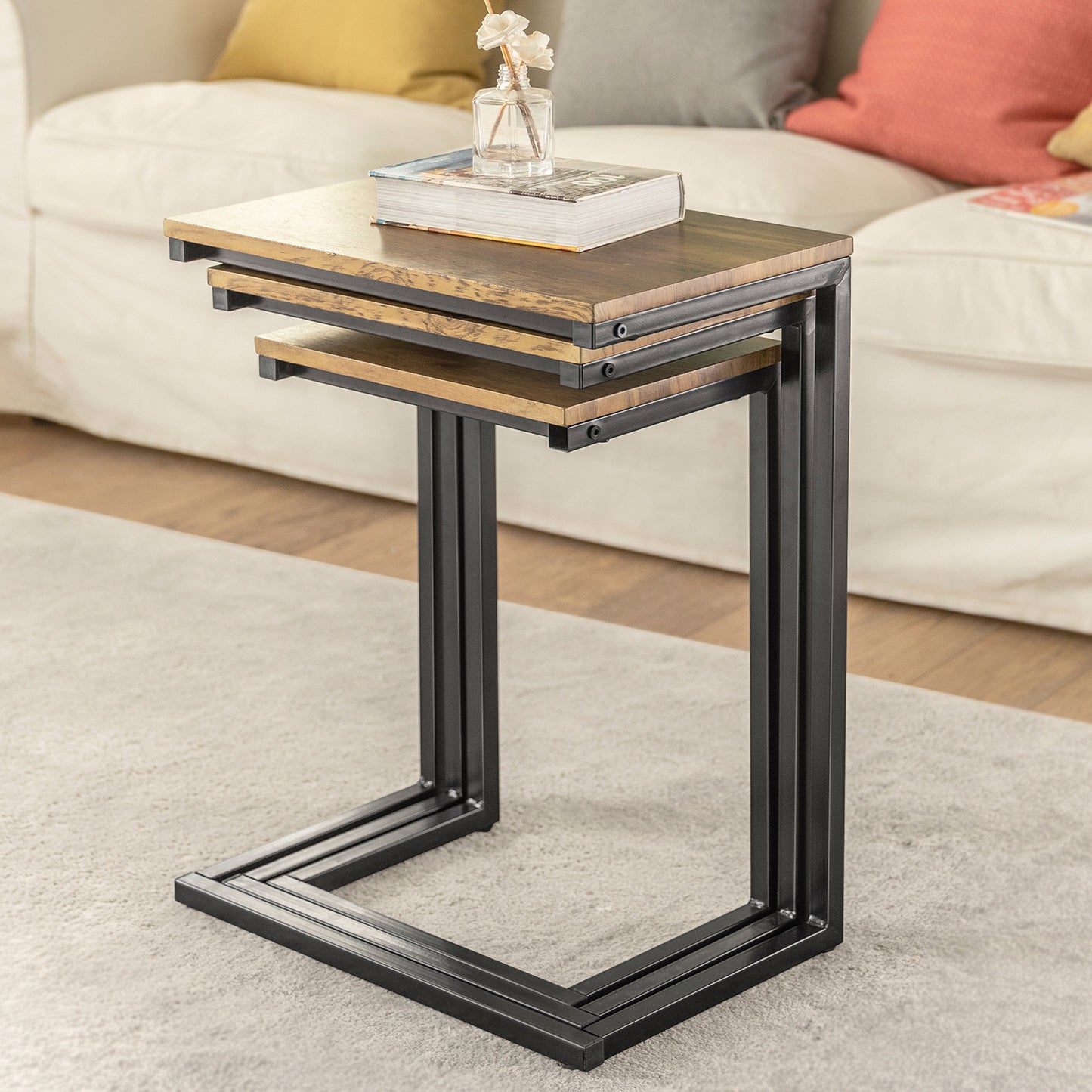 SoBuy Set of 3 Side Tables Industrial Style End Tables Stackable Tables Nesting Tables