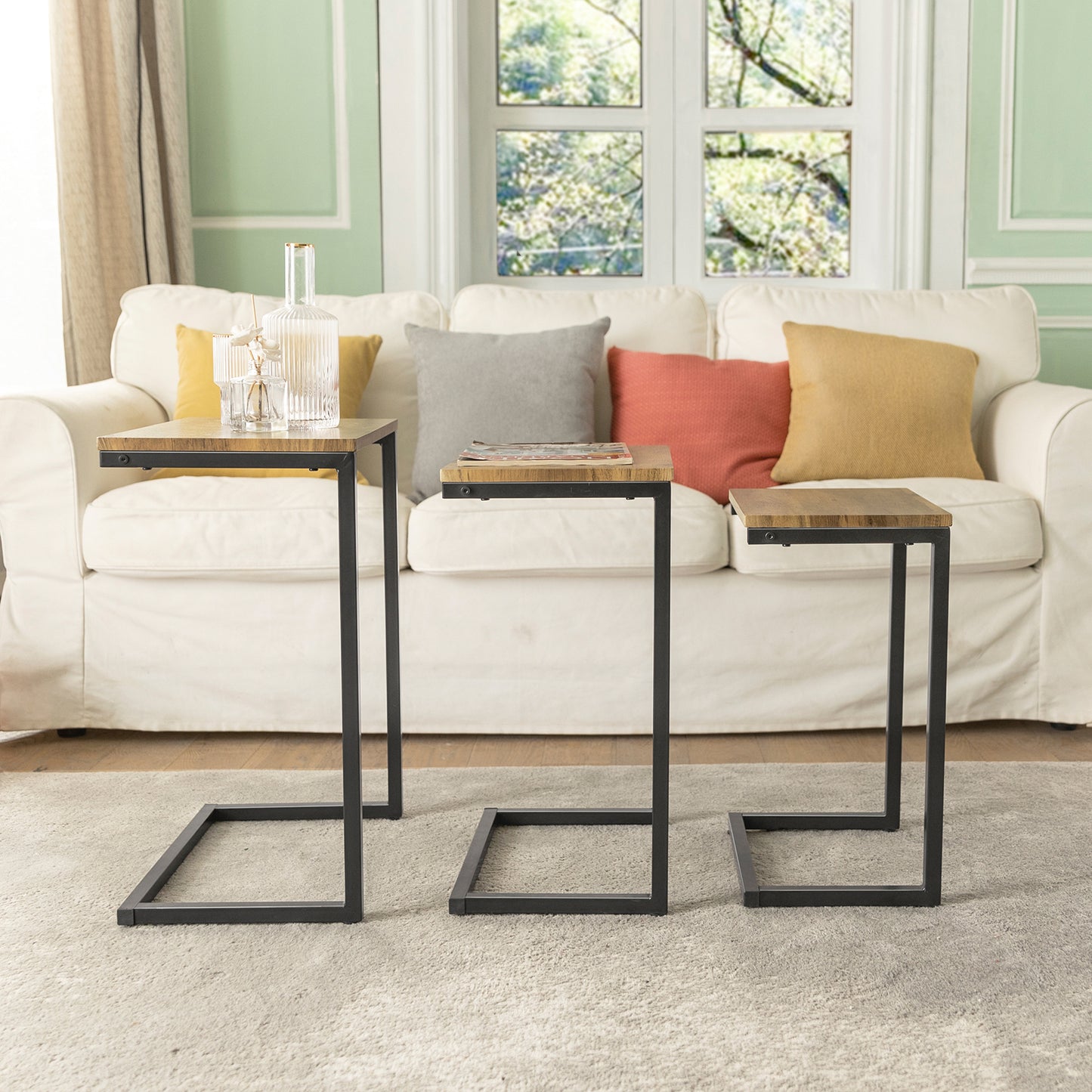 SoBuy Set of 3 Side Tables Industrial Style End Tables Stackable Tables Nesting Tables