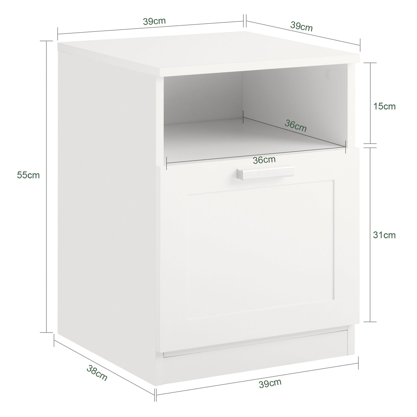 SoBuy White Bedside Table with Shelf and Large Drawer D39xW39xH55cm