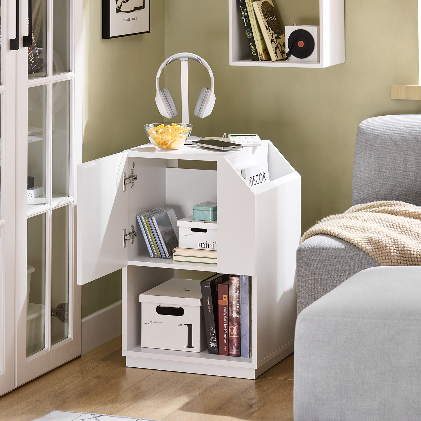 SoBuy White Side Table End Table Storage Cabinet with Door