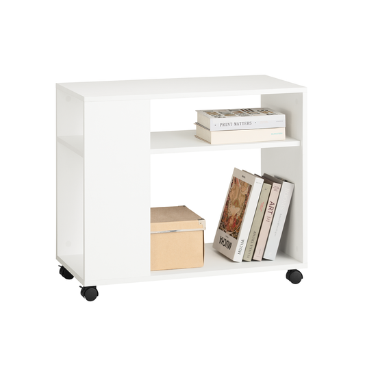 SoBuy Side Table End Table With Storage Shelves, 2 Tiers Bookcase On Wheels