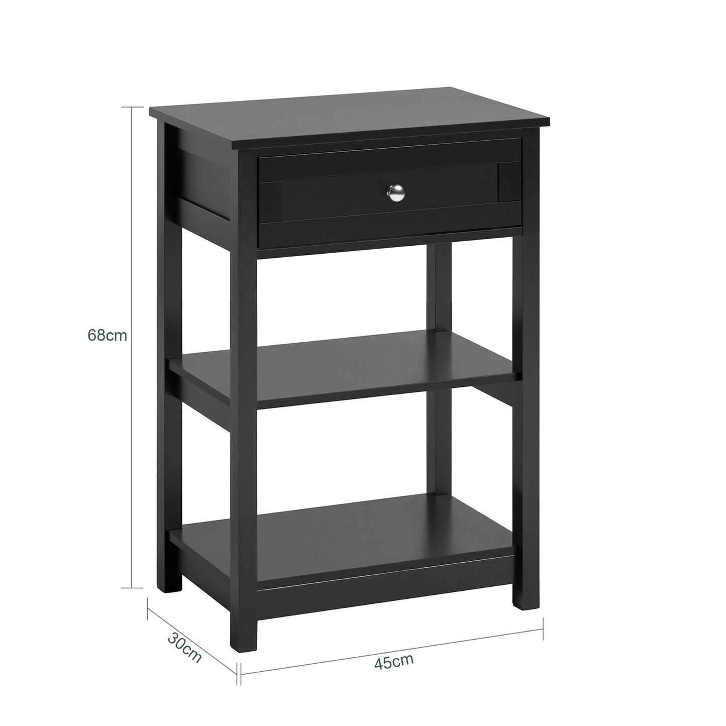 SoBuy Bedside Table with 1 Drawer 2 Shelves, End Table Side Table Lamp Table Night Stand, Black