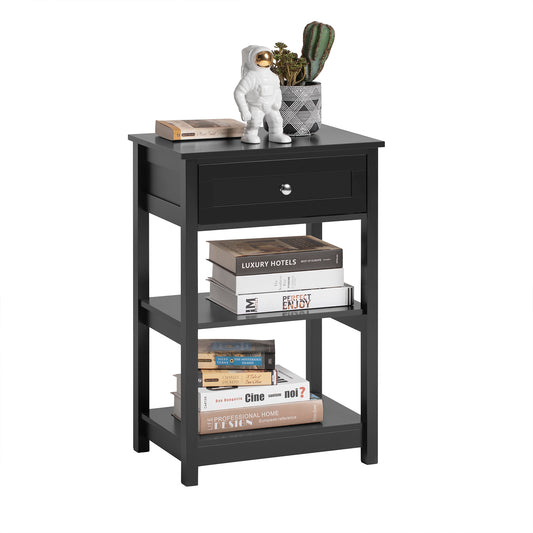 SoBuy Bedside Table with 1 Drawer 2 Shelves, End Table Side Table Lamp Table Night Stand, Black
