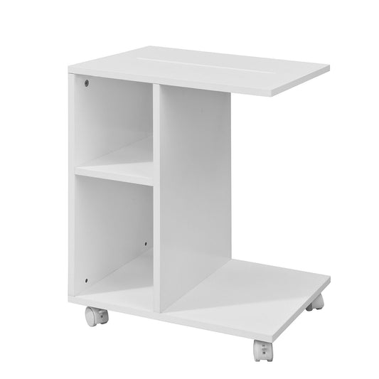 SoBuy Side Table End Table On Wheels With 2 Storage Shelves & Tablet Holder
