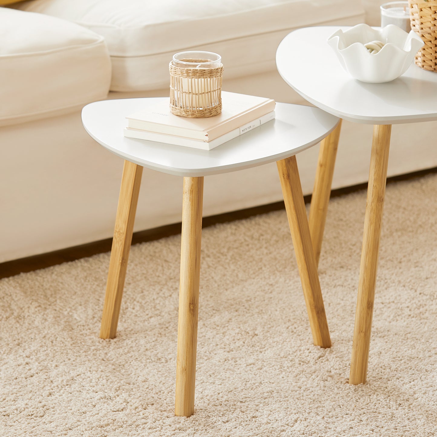 SoBuy Nesting Tables, Set of 2 Side Tables, White Coffee Tables, End Tables