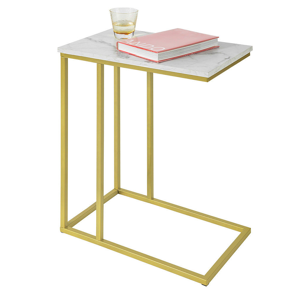 SoBuy Gold Industrial Style End Table with Marble Table Top
