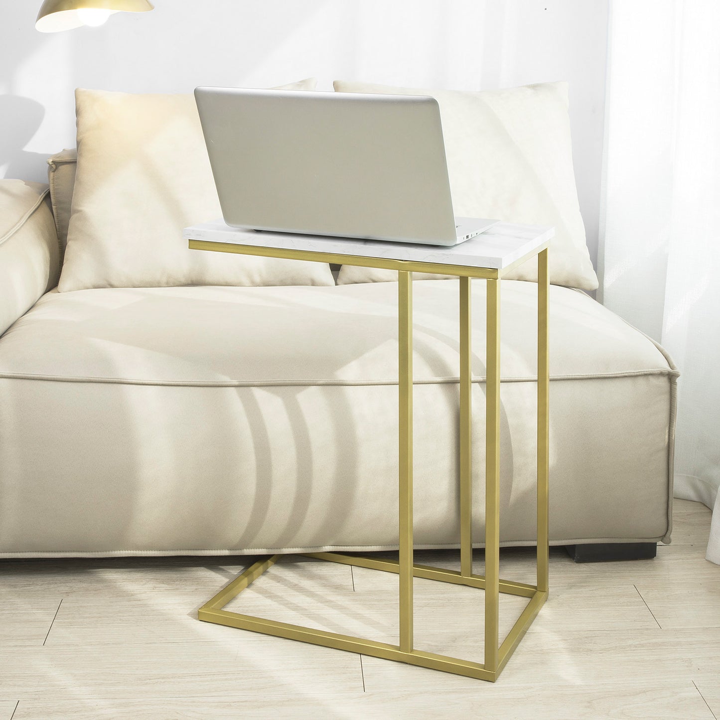 SoBuy Gold Industrial Style End Table with Marble Table Top