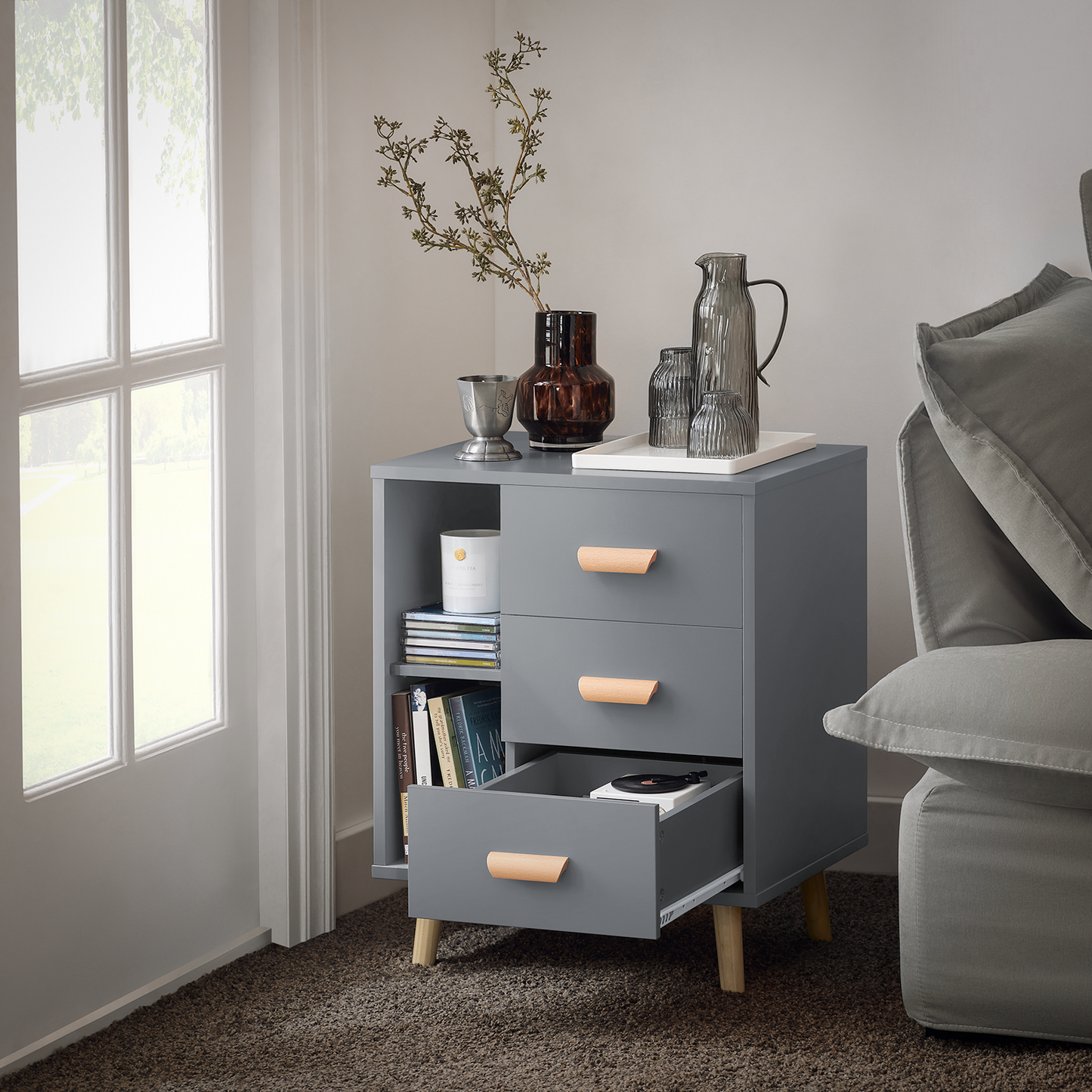 SoBuy Grey Bedside Table End Table Sofa Table Nightstand Lamp Table