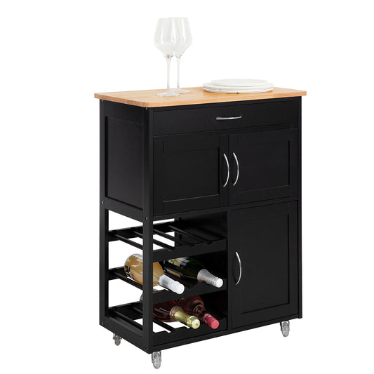 SoBuy Serving Trolley with Bottle Racks and Drawer Kitchen Cabinet Trolley Wine Cabinet Black