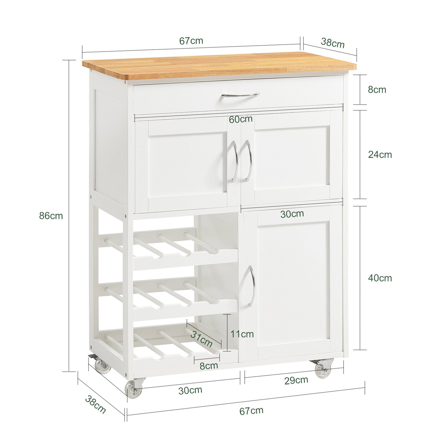 SoBuy Kitchen Trolley, Kitchen Island with Wine Racks, Portable Workbench, Serving Cart for Bar, Dining