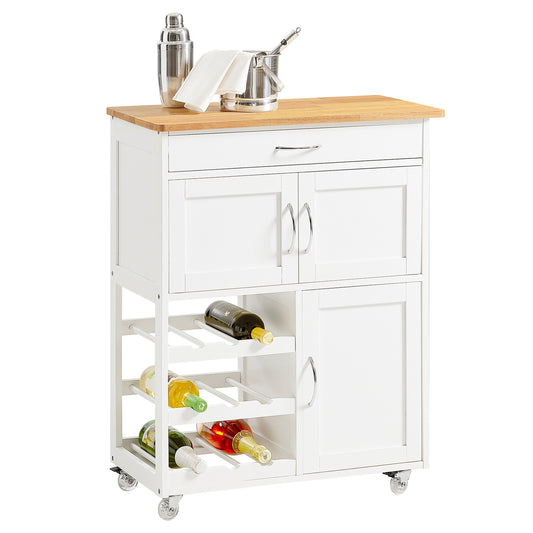 SoBuy Kitchen Trolley, Kitchen Island with Wine Racks, Portable Workbench, Serving Cart for Bar, Dining