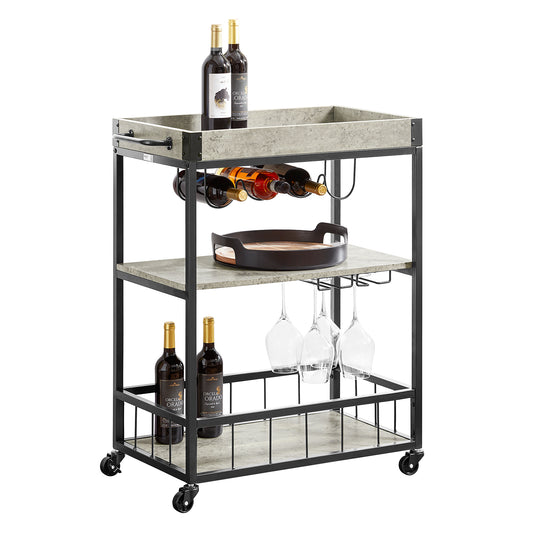 SoBuy Kitchen Trolley with Wine Rack, Industrial Style Serving Trolley, Rustic Mobile Kitchen Storage Trolley