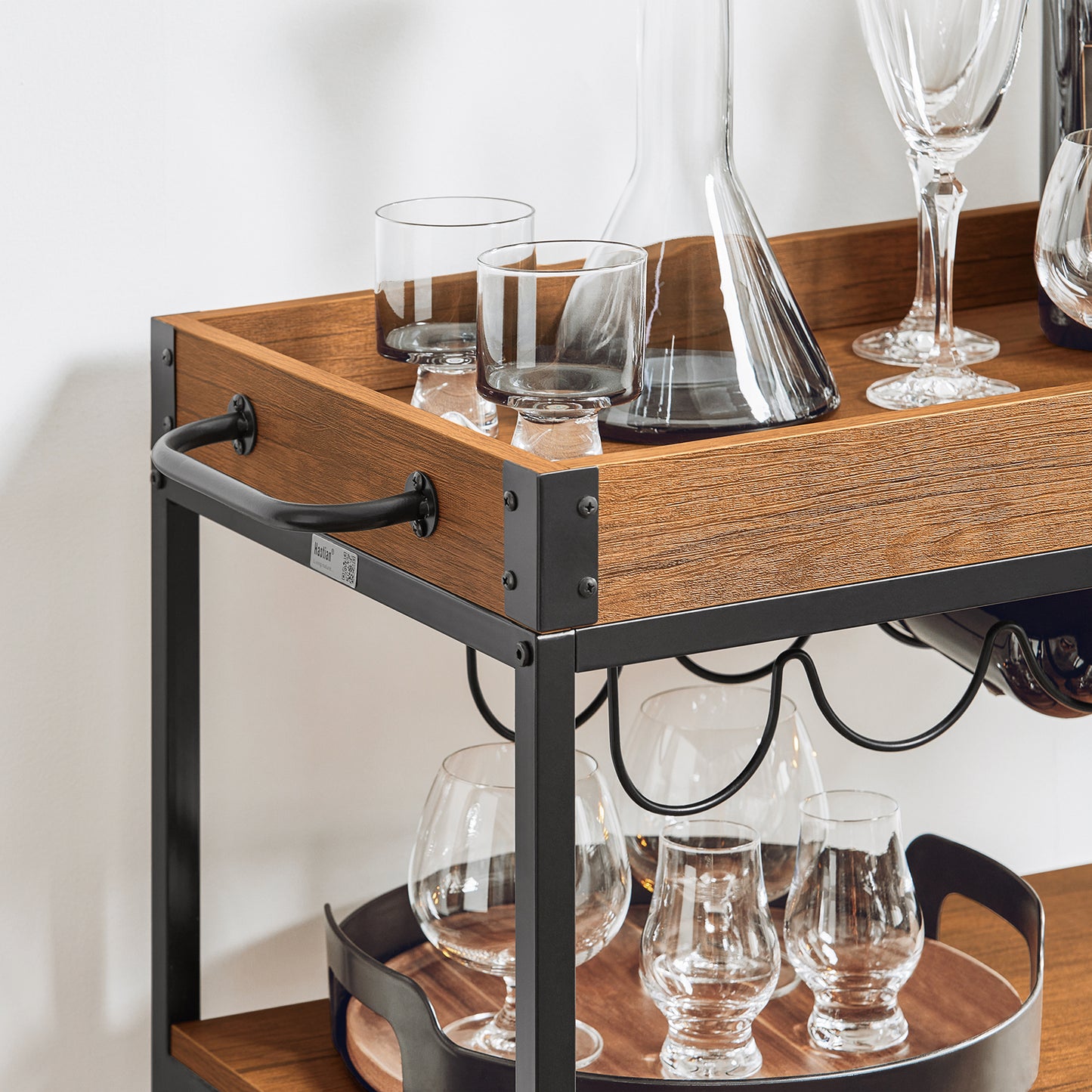 SoBuy Industrial Vintage Style Wood Metal 3 Tiers Kitchen Serving Trolley with Wine Rack