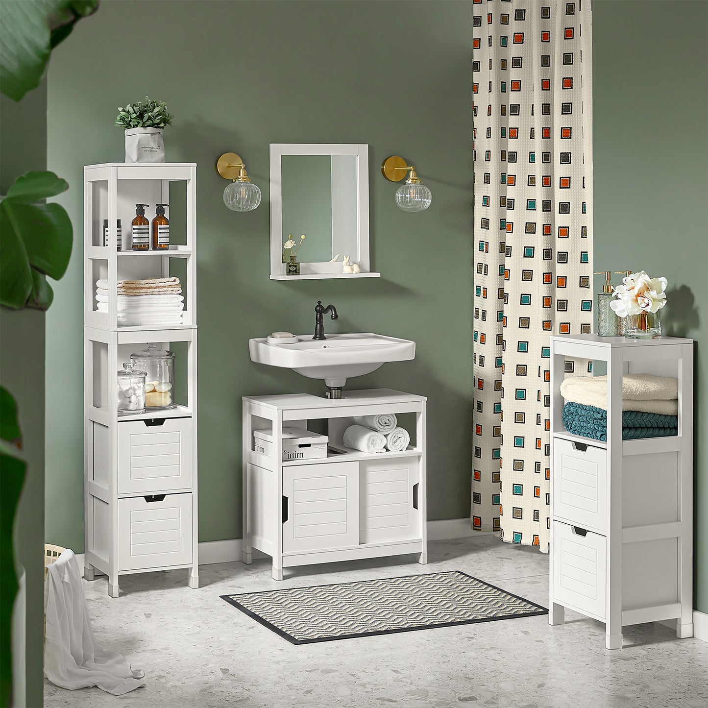SoBuy Freestanding Cabinet, 2 Drawers and Shelf, Cupboard for Bathroom, Bedroom, Standing Shelves with Drawers