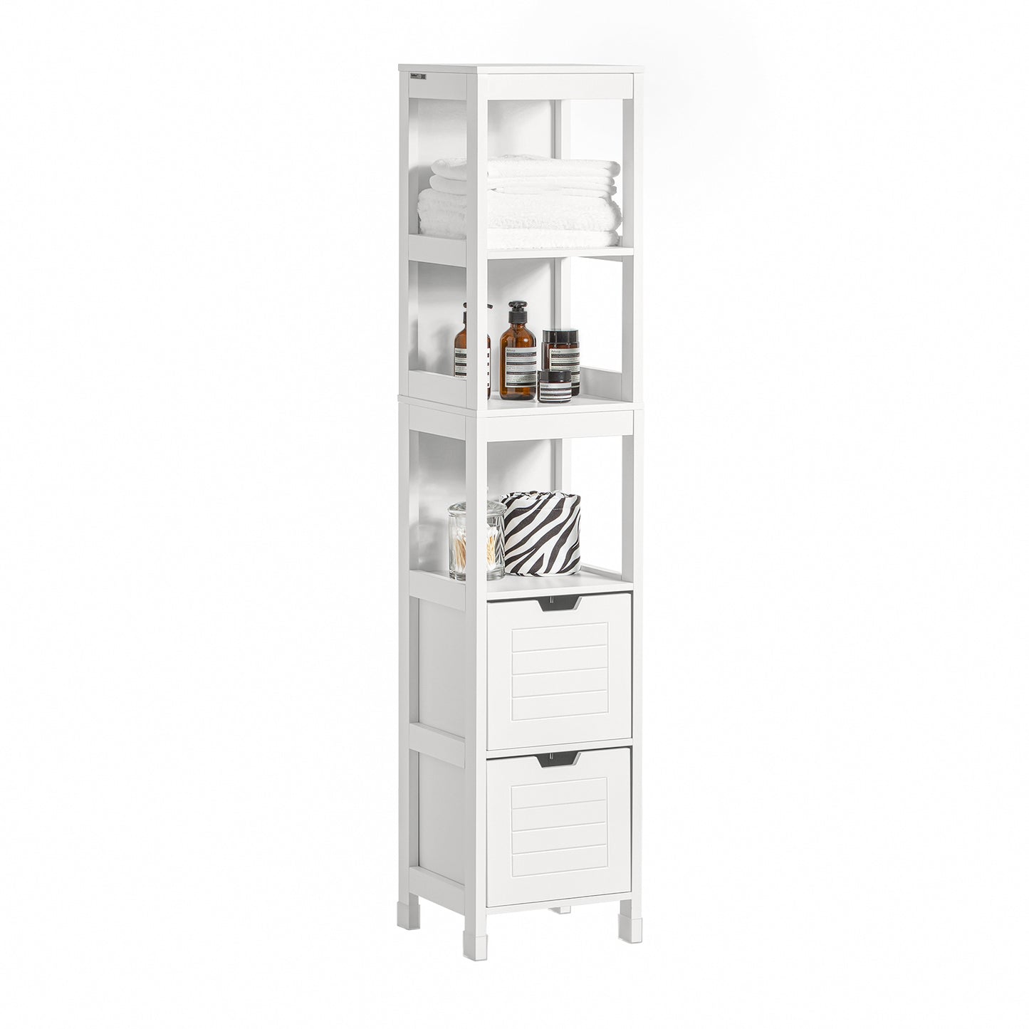 SoBuy Freestanding Tall Cabinet, Tall Cupboard, Standing Shelves with Drawers