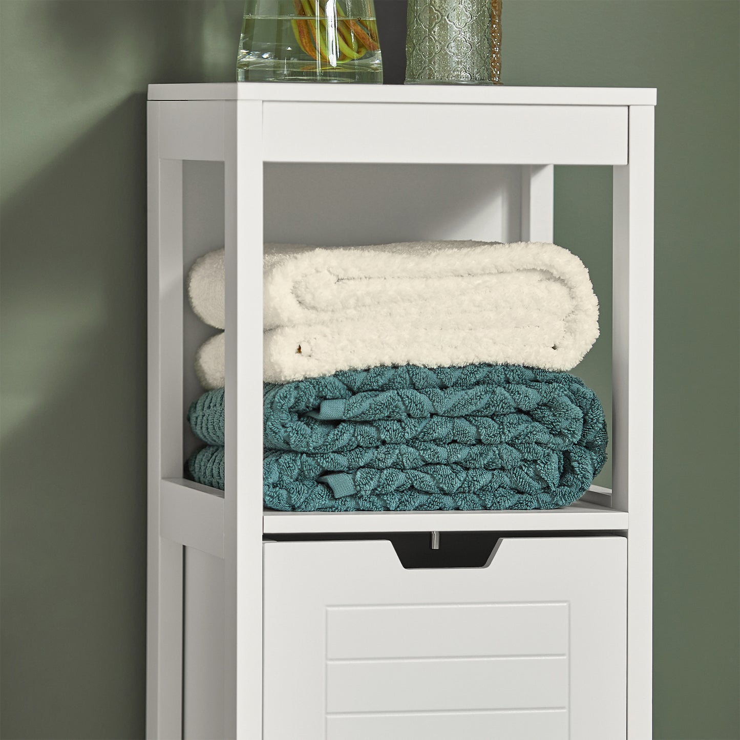 SoBuy Freestanding Cabinet, 2 Drawers and Shelf, Cupboard for Bathroom, Bedroom, Standing Shelves with Drawers