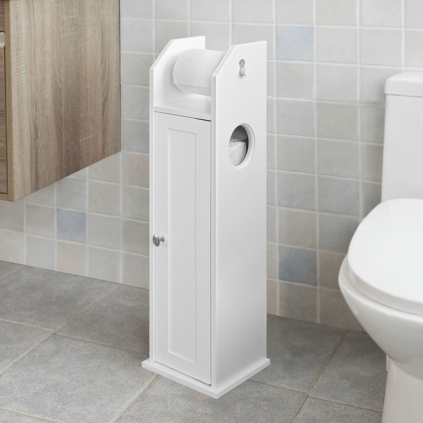 SoBuy Toilet Paper Holder with Storage, Freestanding Cabinet, Toilet Brush Holder, Toilet Paper Dispenser