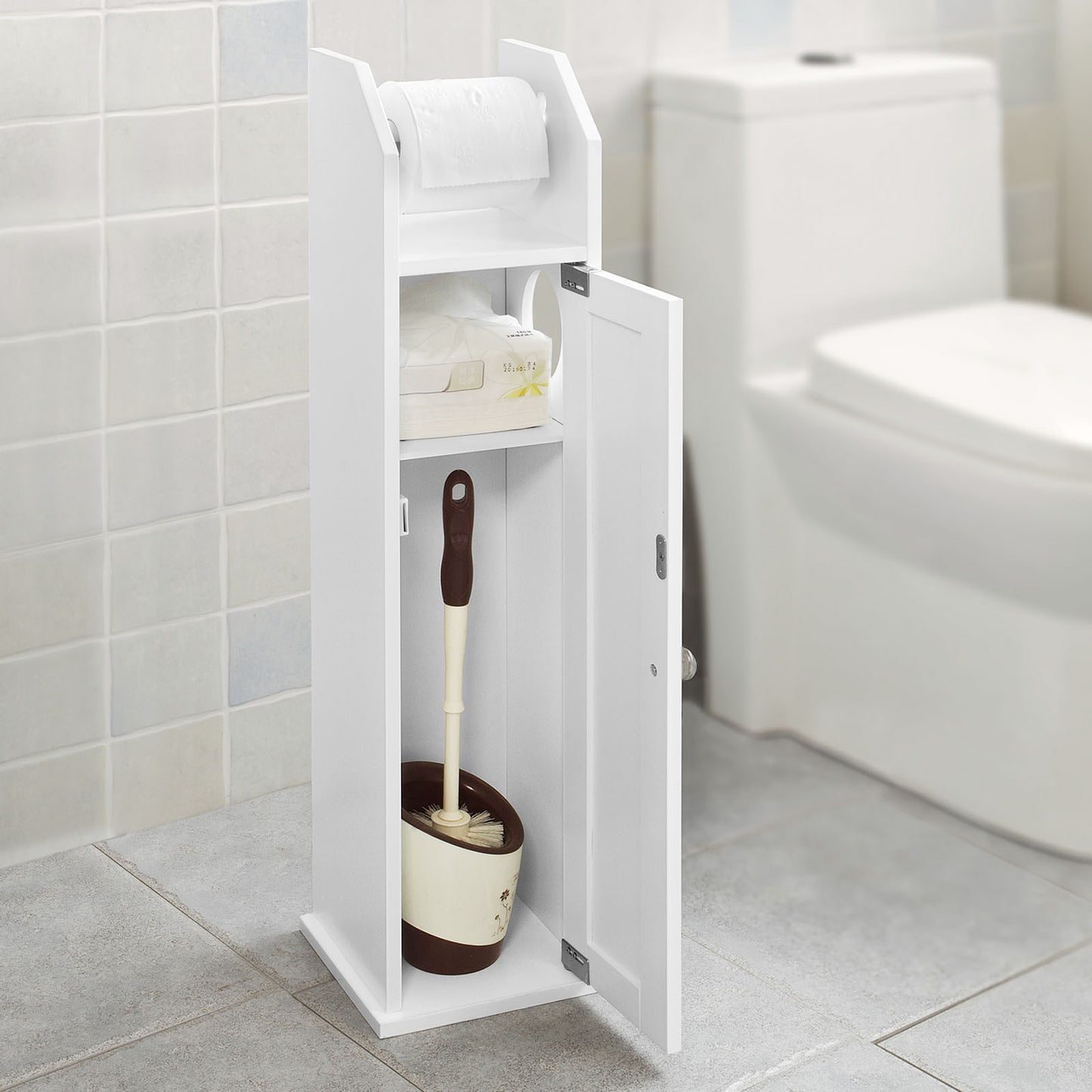 SoBuy Toilet Paper Holder with Storage, Freestanding Cabinet, Toilet Brush Holder, Toilet Paper Dispenser