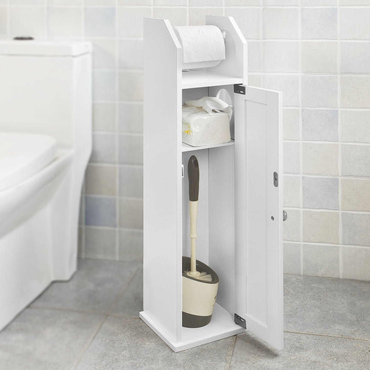 SoBuy Toilet Paper Holder with Storage, Freestanding Cabinet, Toilet Brush Holder, Toilet Paper Dispenser