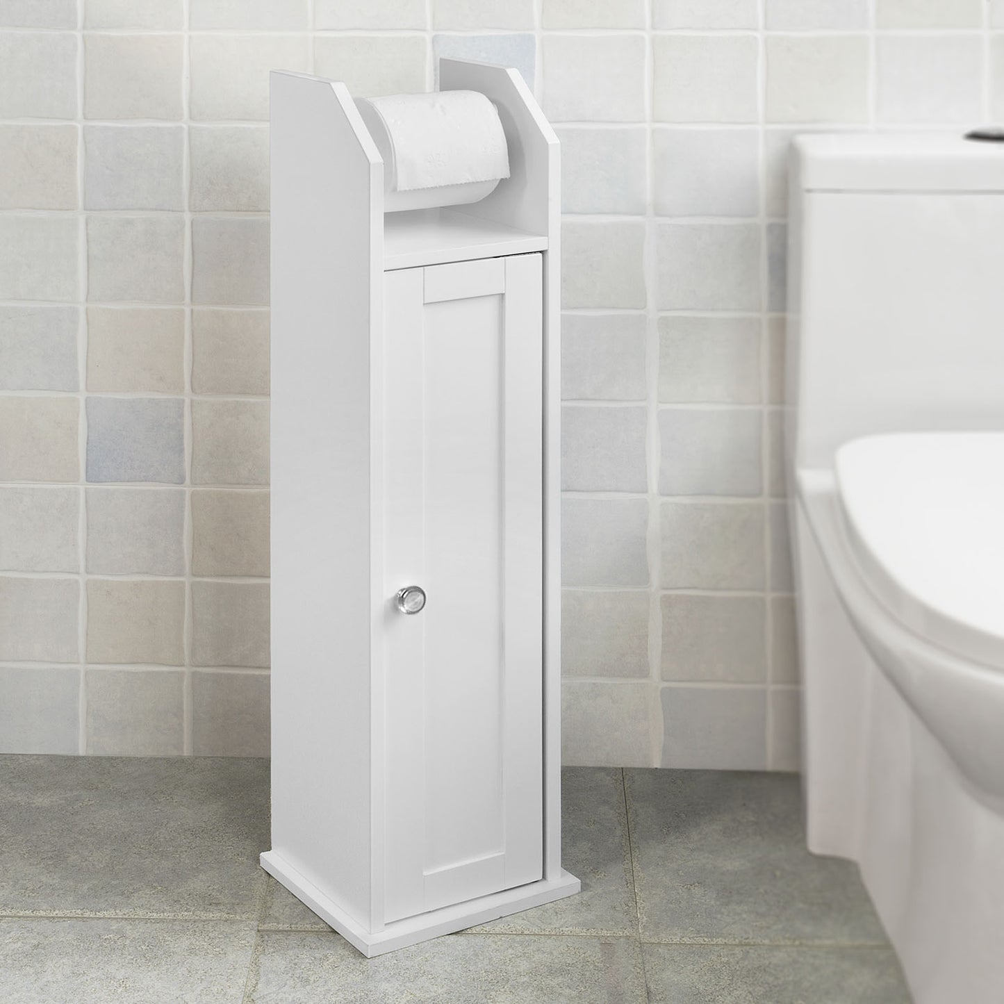 SoBuy Toilet Paper Holder with Storage, Freestanding Cabinet, Toilet Brush Holder, Toilet Paper Dispenser