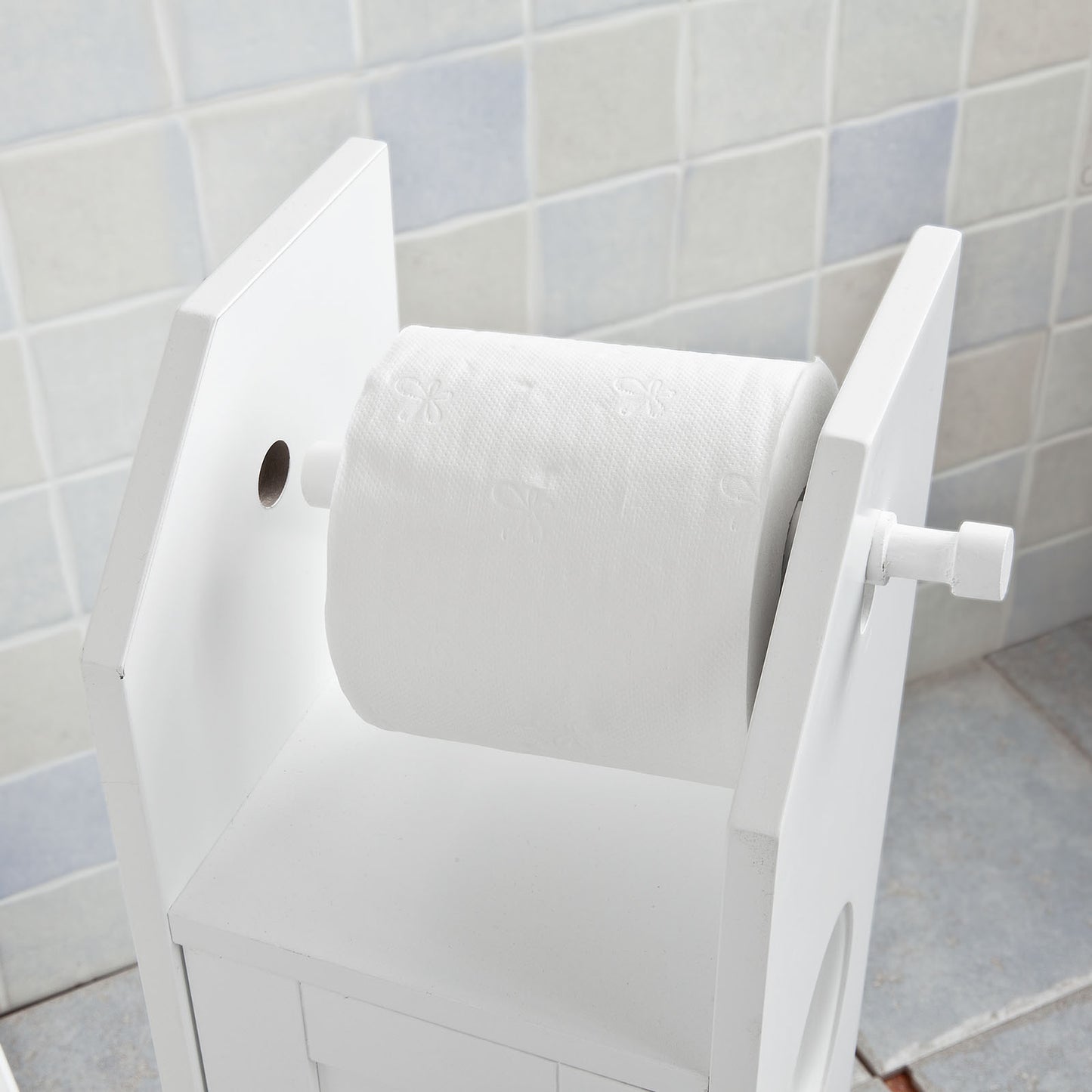 SoBuy Toilet Paper Holder with Storage, Freestanding Cabinet, Toilet Brush Holder, Toilet Paper Dispenser